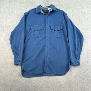 VINTAGE Eddie Bauer Shirt Mens Large  Blue Chamois Cotton Made in USA 90s 80s